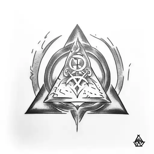 A Harry Potter Themed Tattoo Featuring The Deathly Hallows Symbol Made Of Lord Of The Rings Text