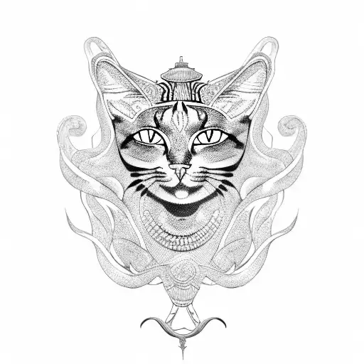 An Egyptian Cat Goddess With Curly Hair Surrounded By Heavy Metal Symbols