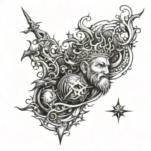 Neptune Nautical Sea Theme Half Sleeve