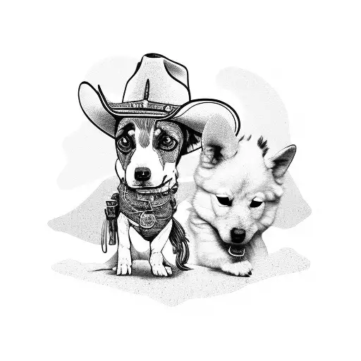 Cowboy And Small Dog In The Wild West
