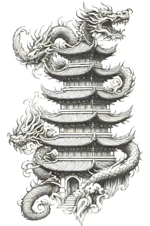 Pagoda And Dragon