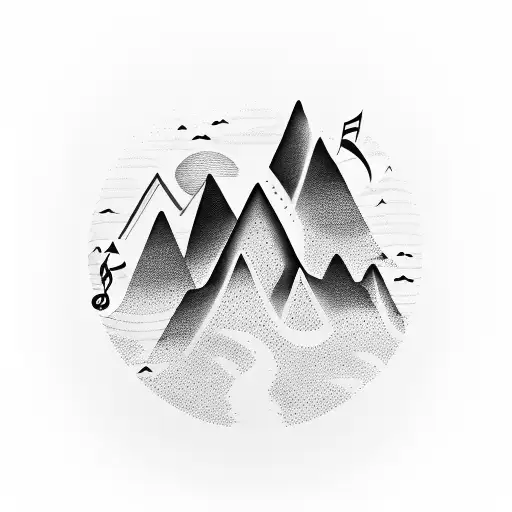 A Silhouette Of A Mountain Range With Musical Notes Flowing Out Of It