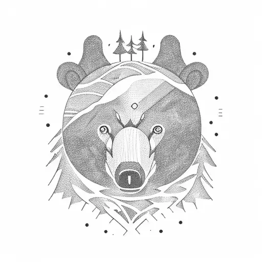 A Nature-inspired Tattoo With A Bear Exploring A Lush Forest Filled With Spanish Landmarks