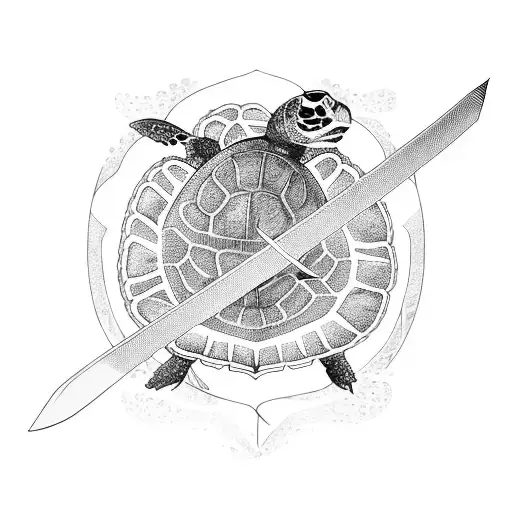 A Katana And A Turtle Intertwined In A Graceful Dance