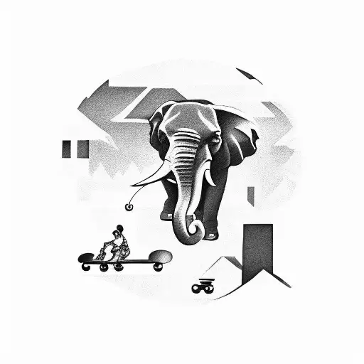 A Skateboarder Performing A Kickflip With A Shadowy Elephant In The Background