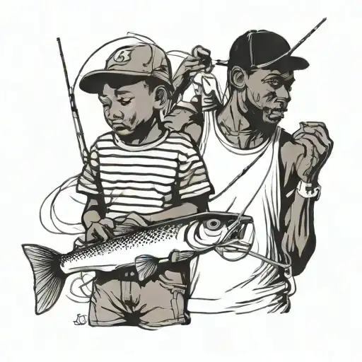 Black Man With His Black Son Fishing