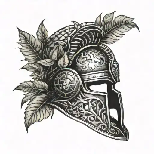 A Gladiator Helmet Surrounded By Lush Forest Foliage
