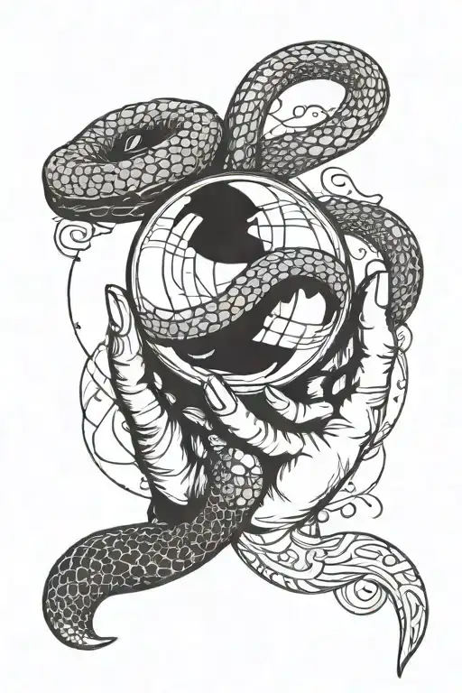 Hand Wrapped With Black Snake Holding Crystal Ball