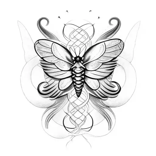 Butterfly With Wing On Fire With A Snake Wrapped Around Its Core