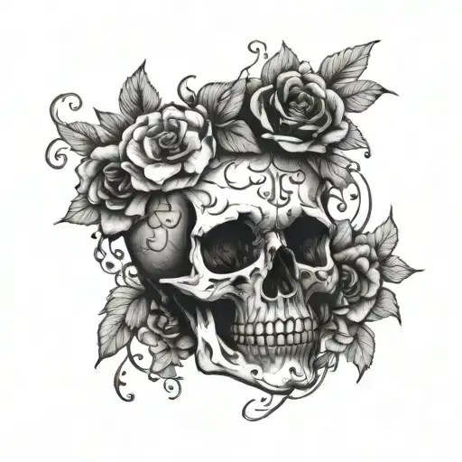 Skull With Flowers On Top And Hands