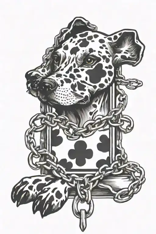 Dog Paw Print With Collar Around It And 2 Chains Dangling Down And 2 Bones Attached To Each Chain