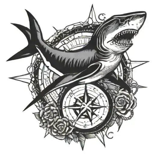 Shark With Compass Rose
