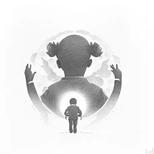Silhouette Of A The Back Of Little Boy Looking Up
