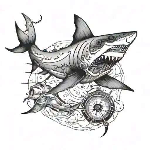 Shark From Top Down With A Compass