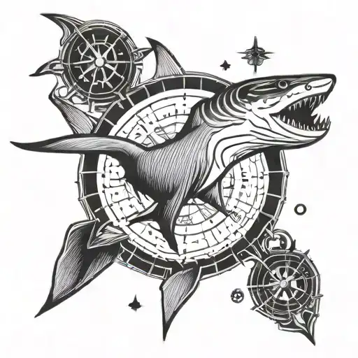 Shark From Top Down View With A Compass