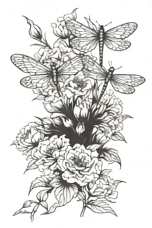 Carnations And Dragonfly