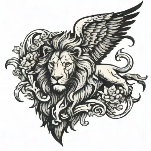Lion Surrounded By Cross And Dove
