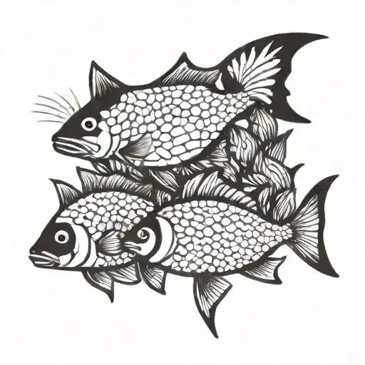 A Cat Swimming Among A School Of Colorful Fish In A Freshwater Tank