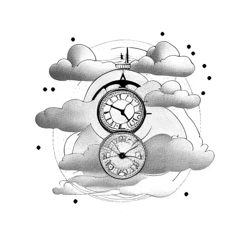 Clouds With Clock And Birds