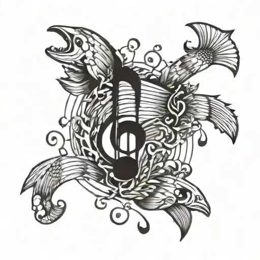 A Blackwork Tattoo Of A Music Note Transforming Into A School Of Fish