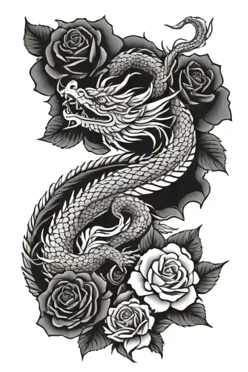 Oriental Dragon With Roses Back