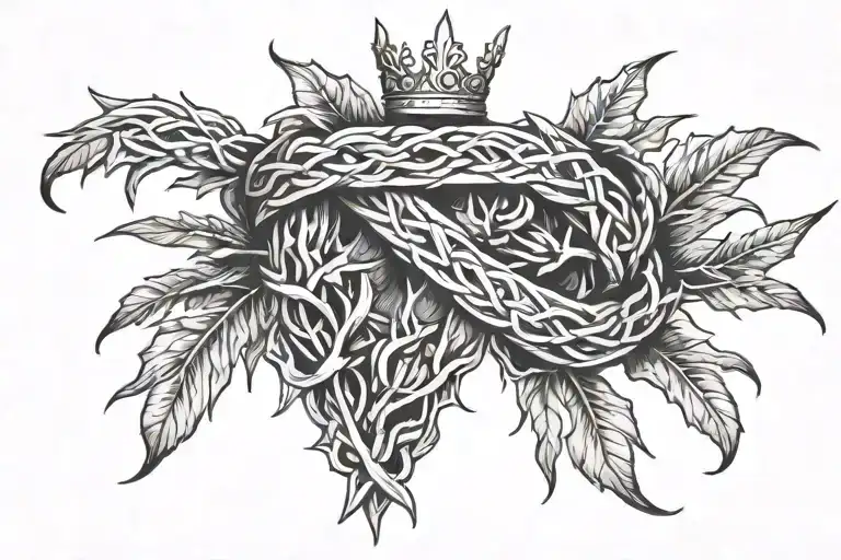 Laurel Wreath And Crown Of Thorns Wrapped Tightly Gripping