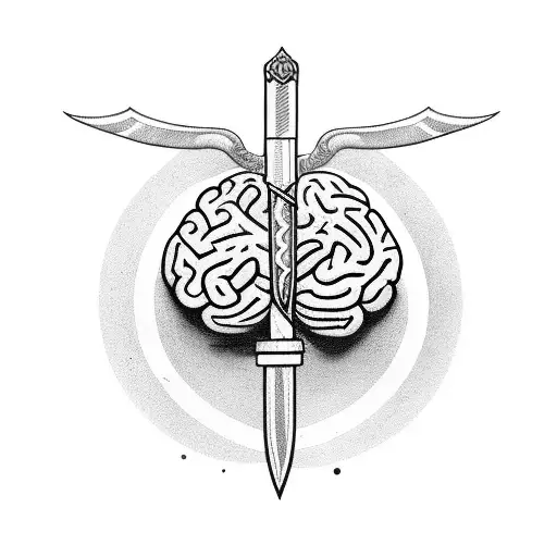 Brain With Dagger Going Through It And A Medicine Snake Wrapped Around The Dagger