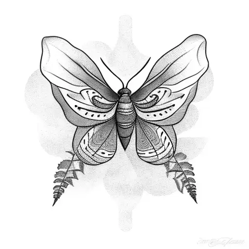 Moth With Leafs And Fern