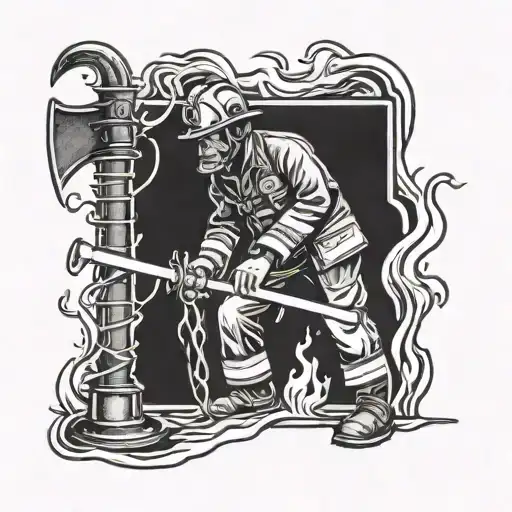 Fireman With An Axe Cutting A Path To Life In The Apparatus Amidst The Fire