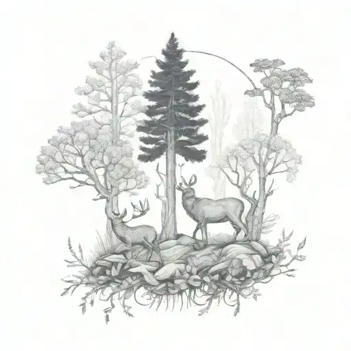 Forest With Deers Rabbits