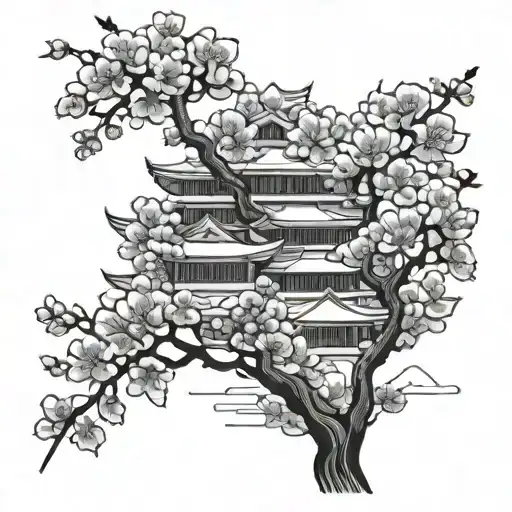 Incorporate Geometric Shapes Into A Traditional Japanese Cherry Blossom Tree