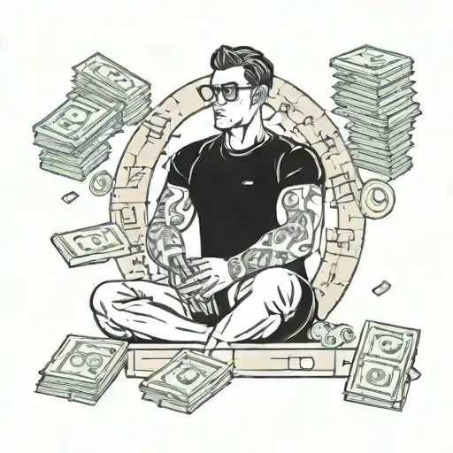 A Futuristic Self-employed Entrepreneur Surrounded By A Halo Of Money Symbols