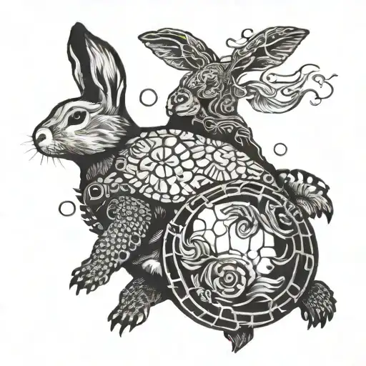 Hare And Sea Turtle Ying And Yang Symbol