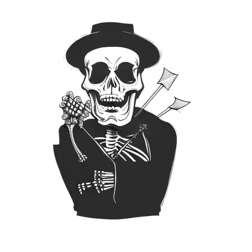 A Skeleton Wearing A Hat And Holding An Arrow