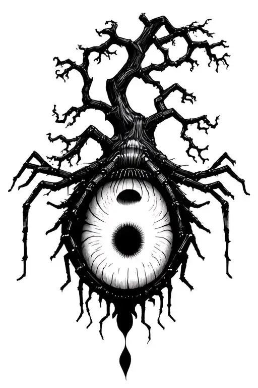Poison Tree With A Spider Springing Down From It With An Eye Showing Derealization