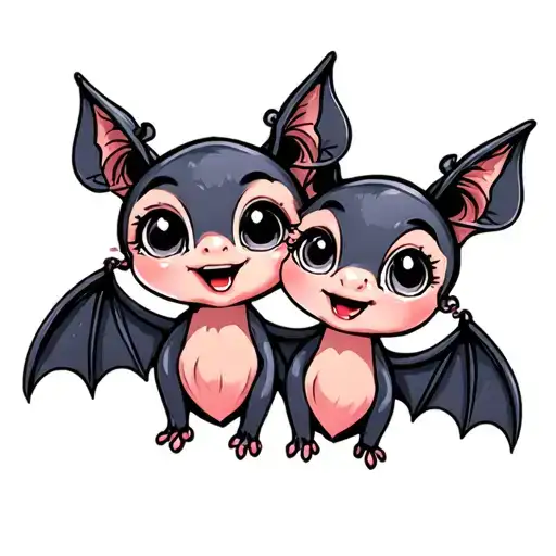 Two Cute Female Bats With Big Eyes That Are Best Friends
