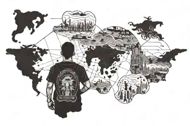 Two People Crossing The Border And The Map In The Background