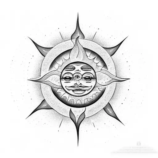 A Minimalist Design Of A Sun And Moon Merged Together With The 'Hari Om' Symbol In The Center
