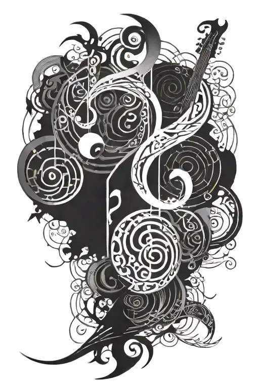 An Abstract Interpretation Of Norse Mythology Symbols Combined With Musical Notes