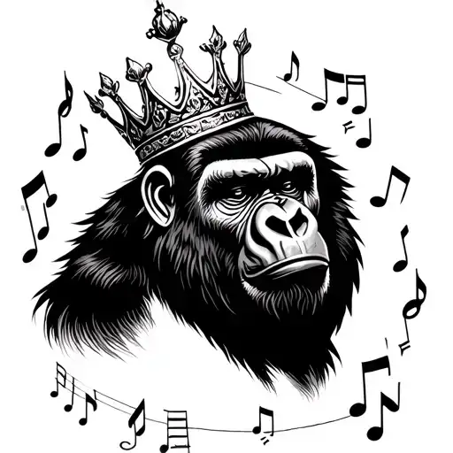 Gorilla King Crown Surrounded My Music Notes