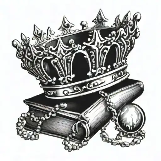 Kings Crown Resting On Book With Candle And Jewels