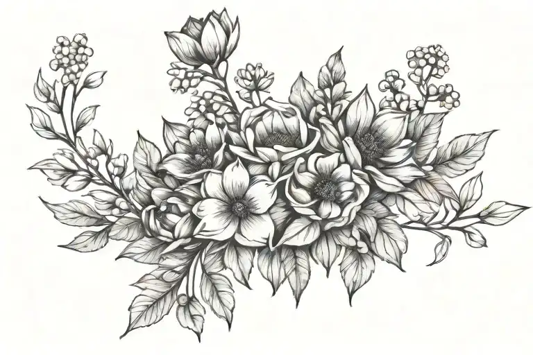 Sketch Birth Flower Bouquet