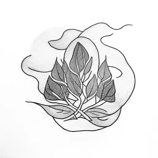 A Simple Blackwork Tattoo Featuring A Pothos Leaf Transforming Into A Full Moon