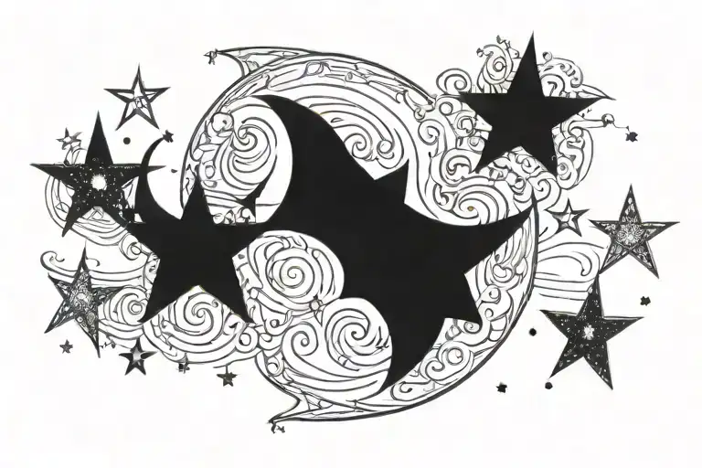 Moon And 2 Stars Shining