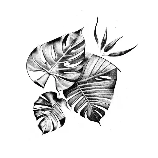 Tropical Leaves On Black Background