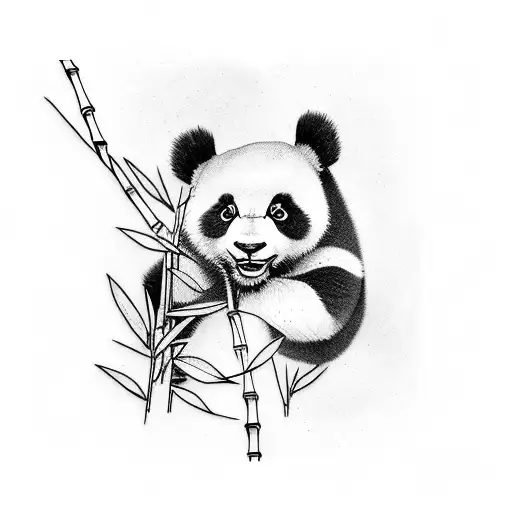 A Whole Panda Hanging On A Verticle Bamboo Stock In A Bamboo Forest