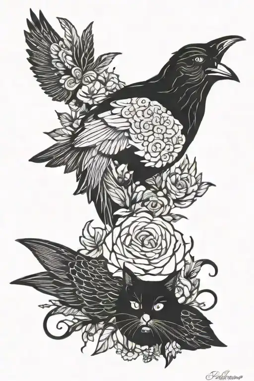 Raven And Black Cat