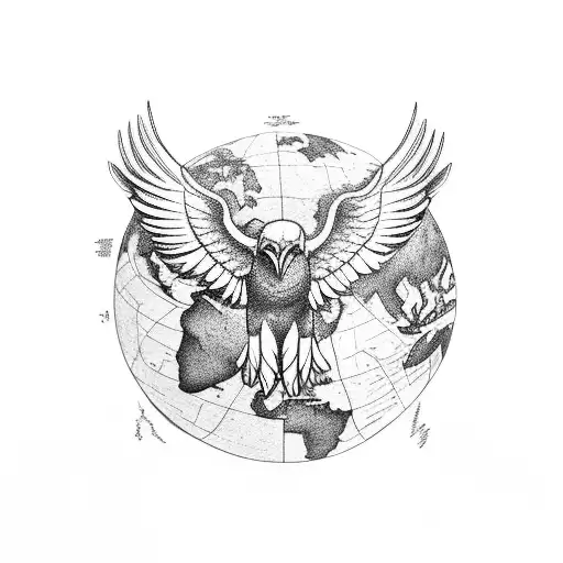 A Majestic Eagle Soaring Through The Clouds With A Map Of The World In Its Talons