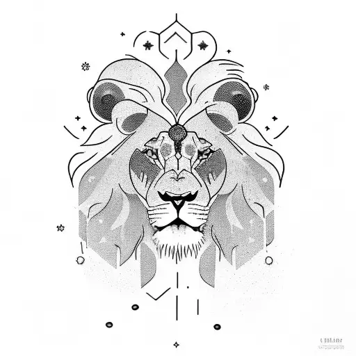 Lion Con Runas Vikingas Estilo Trash Polka