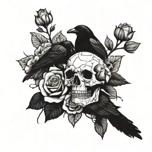 Roses And Raven Skull